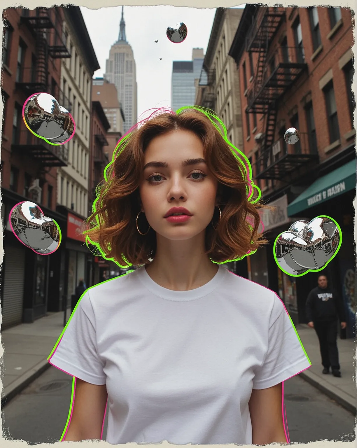 Neon Scribble NYC — Mixed Media Collage