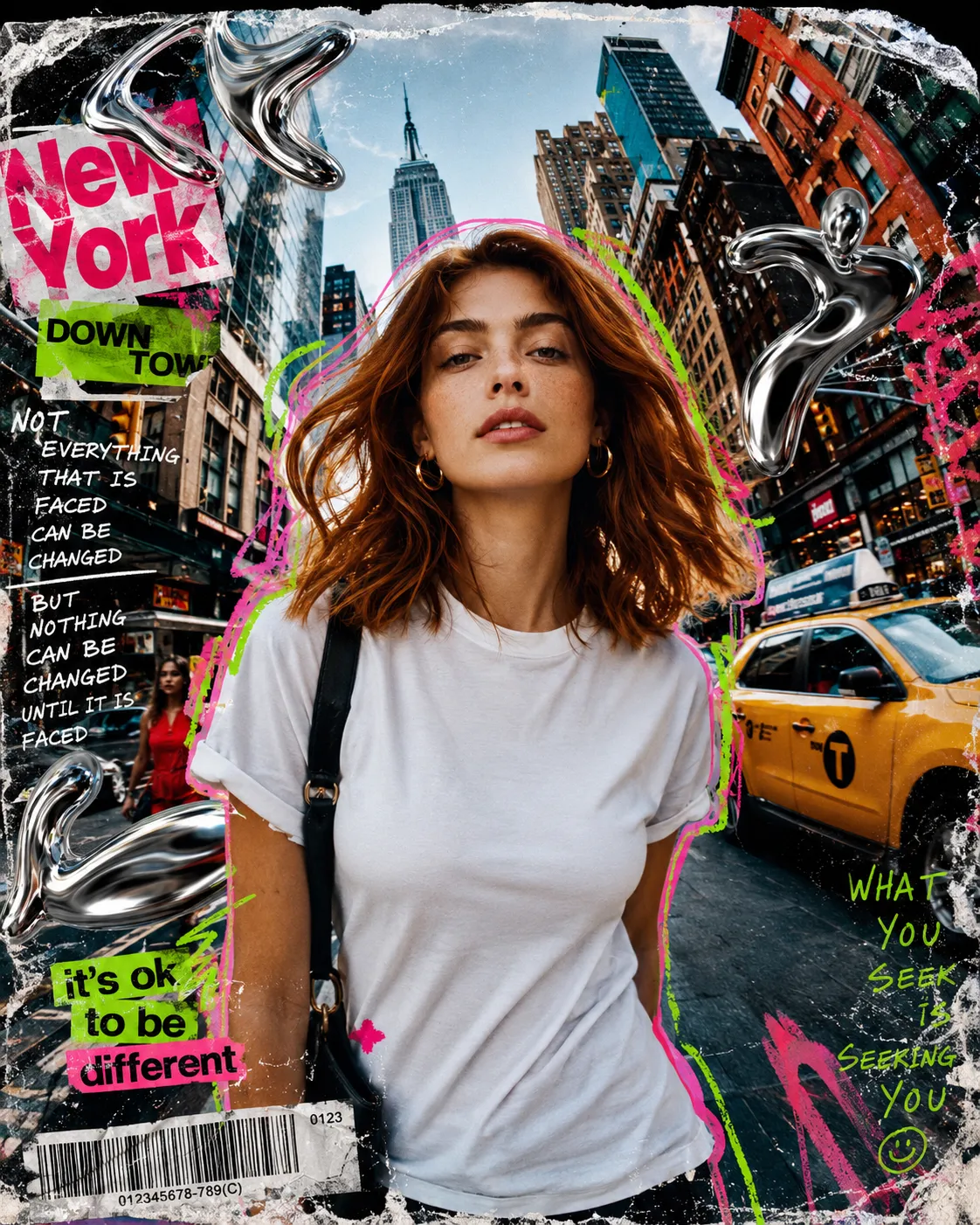 Neon Scribble NYC — Mixed Media Collage
